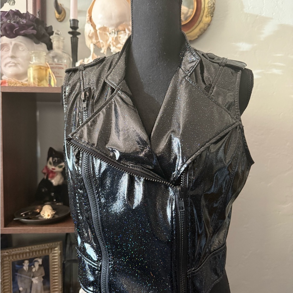 RARE Lip service vintage y2k rainbow in the dark pvc vinyl moto vest GLITTER.